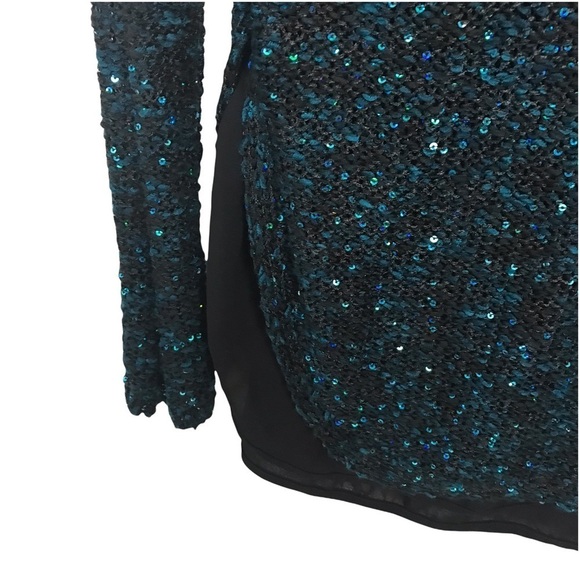 Apt 9 Blue Black Sequin Layered Knit Sweater - Picture 7 of 10